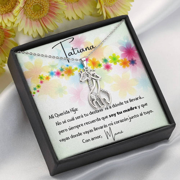 Querida Hija - collar jirafas en oro blanco y oro amarillo. Personaliza la tarjeta. Jewelry 