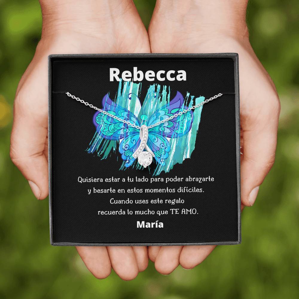 Quisiera estar a tu lado para poder abrazarte… Collar con piedra y lazo y mensaje en hermosa caja de regalo. Jewelry 