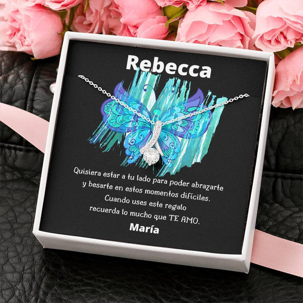 Quisiera estar a tu lado para poder abrazarte… Collar con piedra y lazo y mensaje en hermosa caja de regalo. Jewelry 