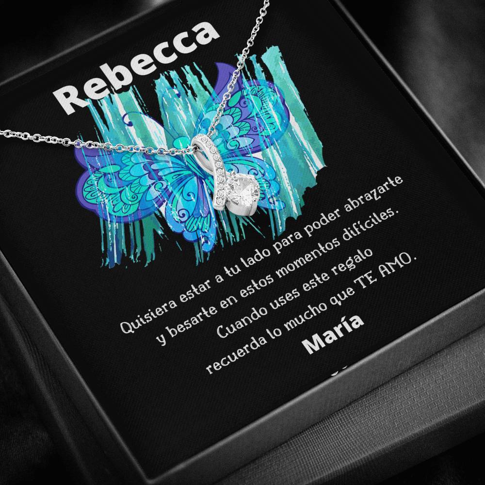 Quisiera estar a tu lado para poder abrazarte… Collar con piedra y lazo y mensaje en hermosa caja de regalo. Jewelry 