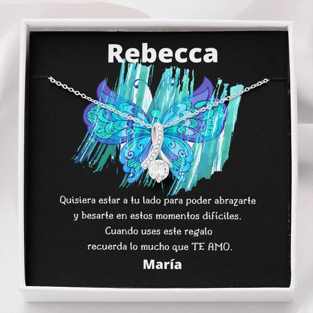 Quisiera estar a tu lado para poder abrazarte… Collar con piedra y lazo y mensaje en hermosa caja de regalo. Jewelry 