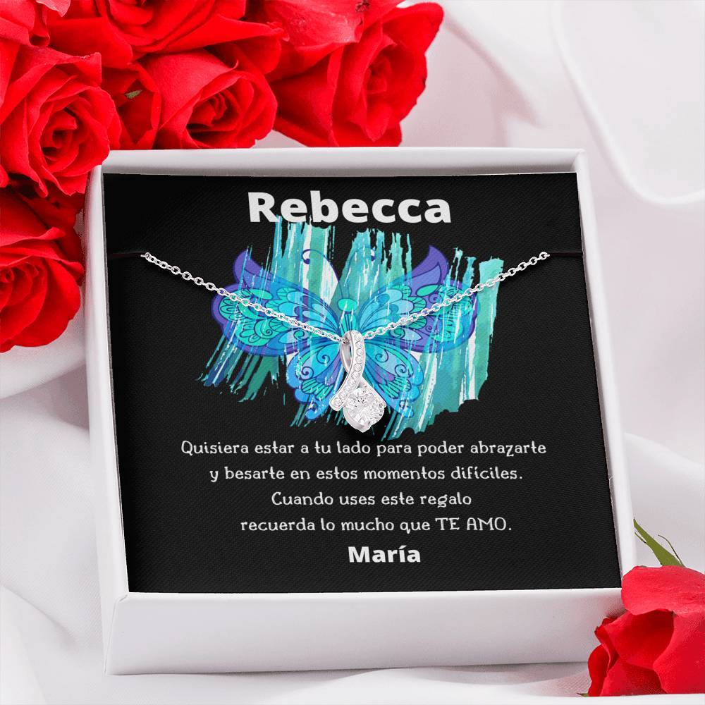 Quisiera estar a tu lado para poder abrazarte… Collar con piedra y lazo y mensaje en hermosa caja de regalo. Jewelry 