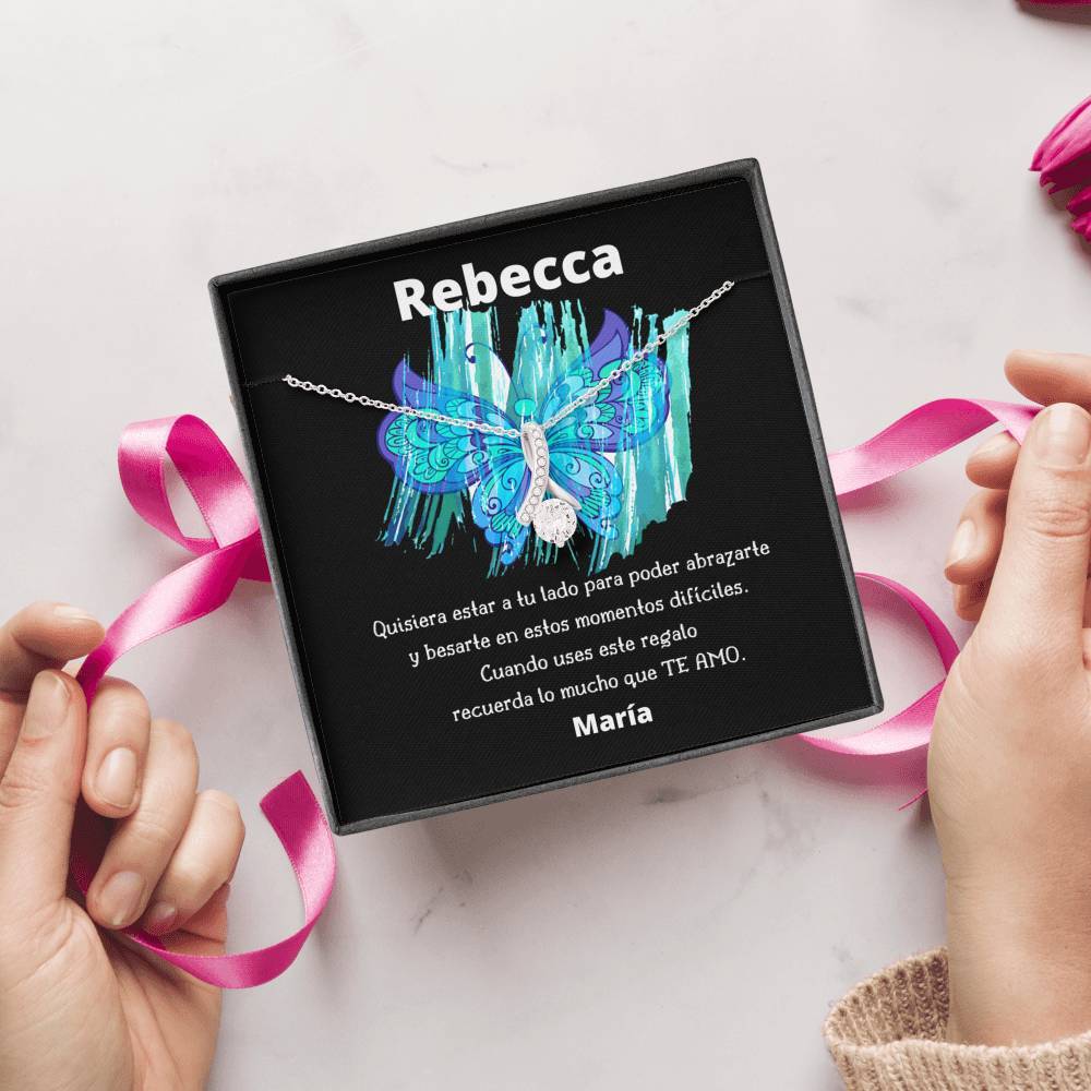 Quisiera estar a tu lado para poder abrazarte… Collar con piedra y lazo y mensaje en hermosa caja de regalo. Jewelry 