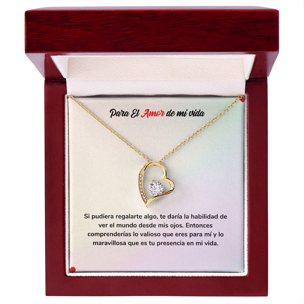 Regalo de Amor para Siempre - Amor Eterno Jewelry Acabado en Oro Amarillo de 18 quilates. Cajita de Lujo con Luz Led 