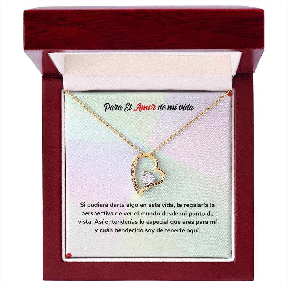 Regalo de Amor para Siempre - Collar de Amor Eterno Jewelry Acabado en Oro Amarillo de 18 quilates. Cajita de Lujo con Luz Led 