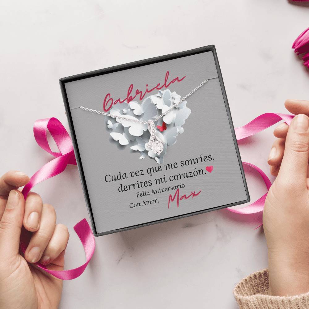 Regalo de Aniversario para tu esposa. Collar con piedra y lazo. Jewelry 