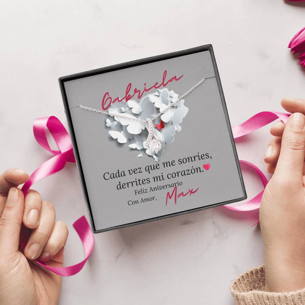 Regalo de Aniversario para tu esposa. Collar con piedra y lazo. Jewelry 