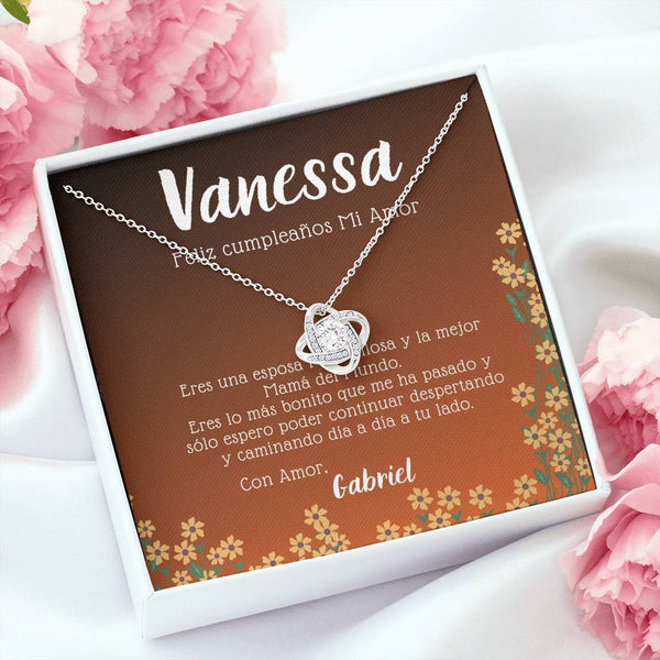 Regalo de cumpleaños para Esposa. Collar Nudo Amor. Personaliza la tarjeta con los nombres Jewelry/LoveKnot 