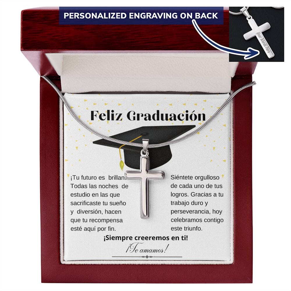 Regalo de Graduación para Hijo- Nieto- Sobrino - Collar con Cruz Grabada Jewelry/EngravedCross ShineOn Fulfillment Caja de Lujo de Madera con Luz Mahogany 