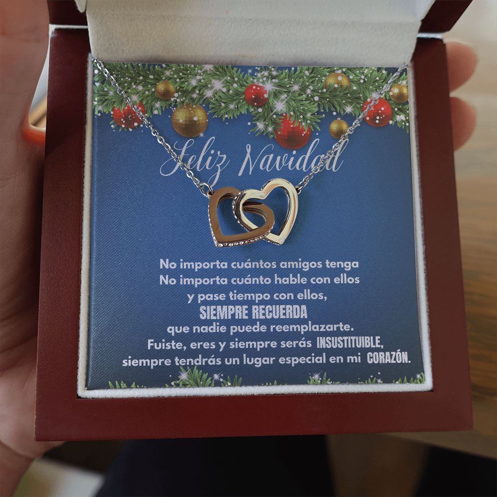 Regalo de Navidad para tu mejor AMIGA - ...siempre tendrás un lugar en mi corazón. - Collar Dos corazones Interconectados Jewelry Caja de Lujo de Madera con luz LED - Mahogany 