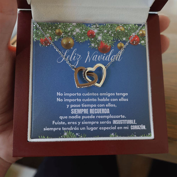 Regalo de Navidad para tu mejor AMIGA - ...siempre tendrás un lugar en mi corazón. - Collar Dos corazones Interconectados Jewelry Caja de Lujo de Madera con luz LED - Mahogany 