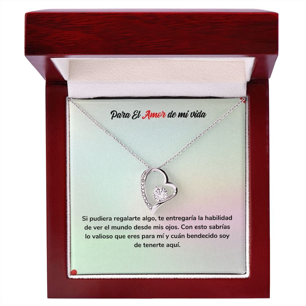 Regalo Eterno de Amor - Collar Amor por Siempre Jewelry Acabado en oro blanco de 14 k Cajita de Lujo con Luz Led 