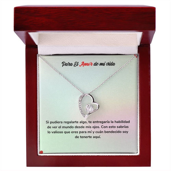 Regalo Eterno de Amor - Collar Amor por Siempre Jewelry Acabado en oro blanco de 14 k Cajita de Lujo con Luz Led 
