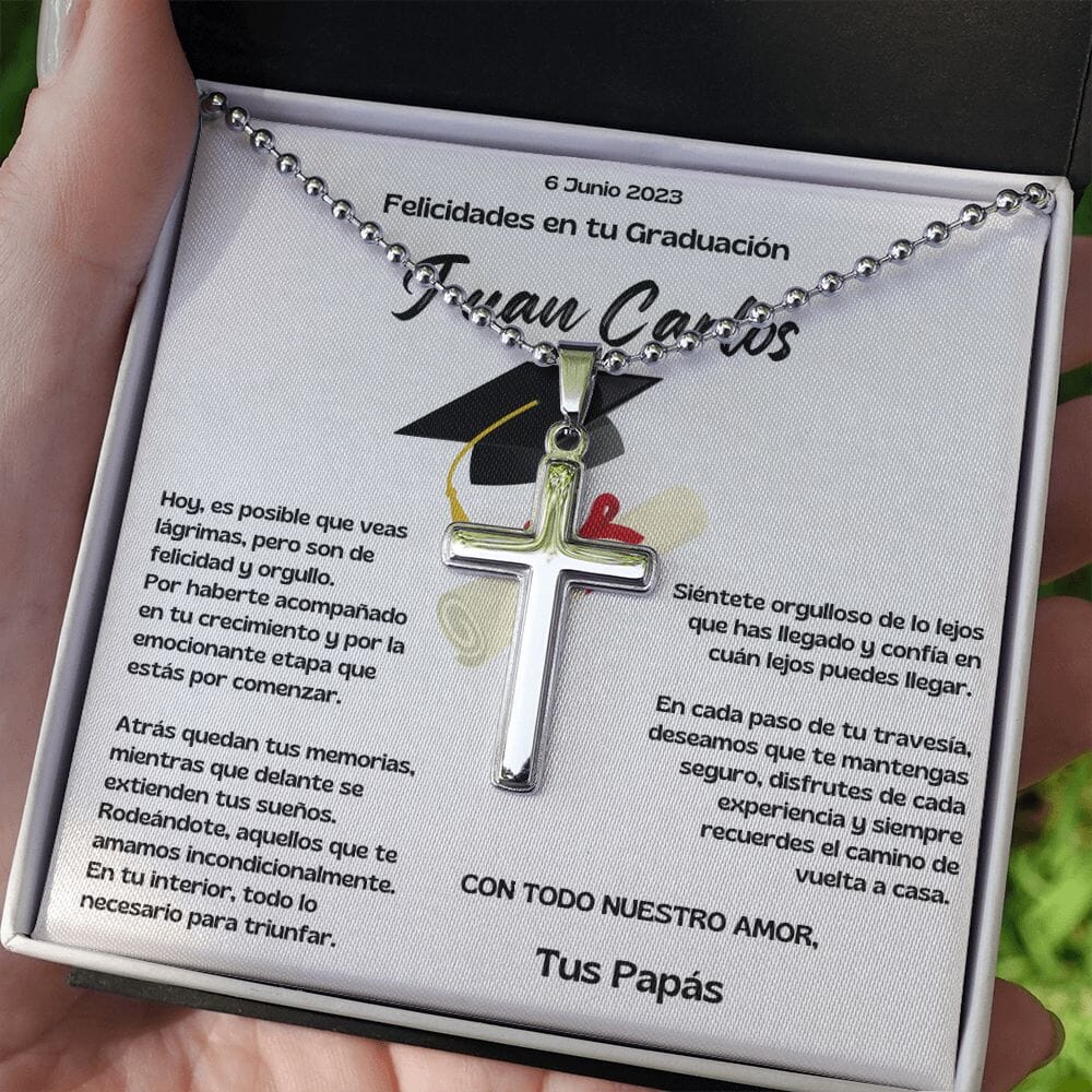 Regalo Inolvidable: Collar con Cruz para Celebrar la Graduación de Tu Hijo. - Personalizada. Jewelry/EngravedCross Caja de Dos Tonos 