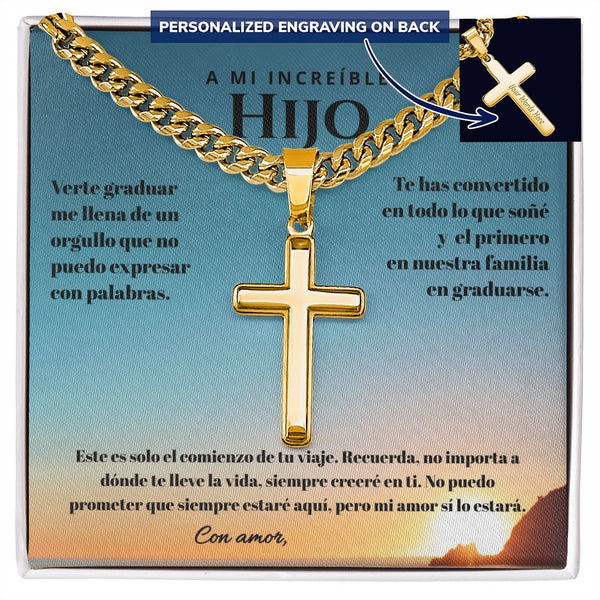 Regalo Inolvidable para un Hijo Valioso - Cadena Personalizada de Graduación Jewelry Caja Estándar Incluida 18K Yellow Gold Finish 