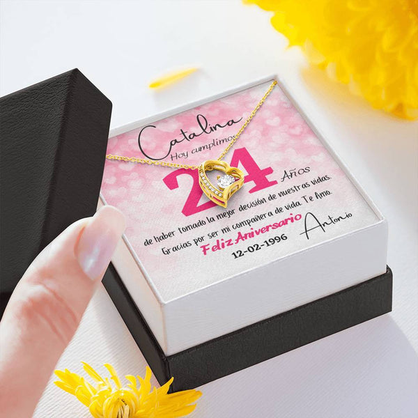 Regalo para Aniversario de Bodas - Collar para regalar a la mujer de tu vida - Collar Por Siempre Amor, personaliza la tarjeta con los años y la fecha de la boda. Jewelry ShineOn Fulfillment 