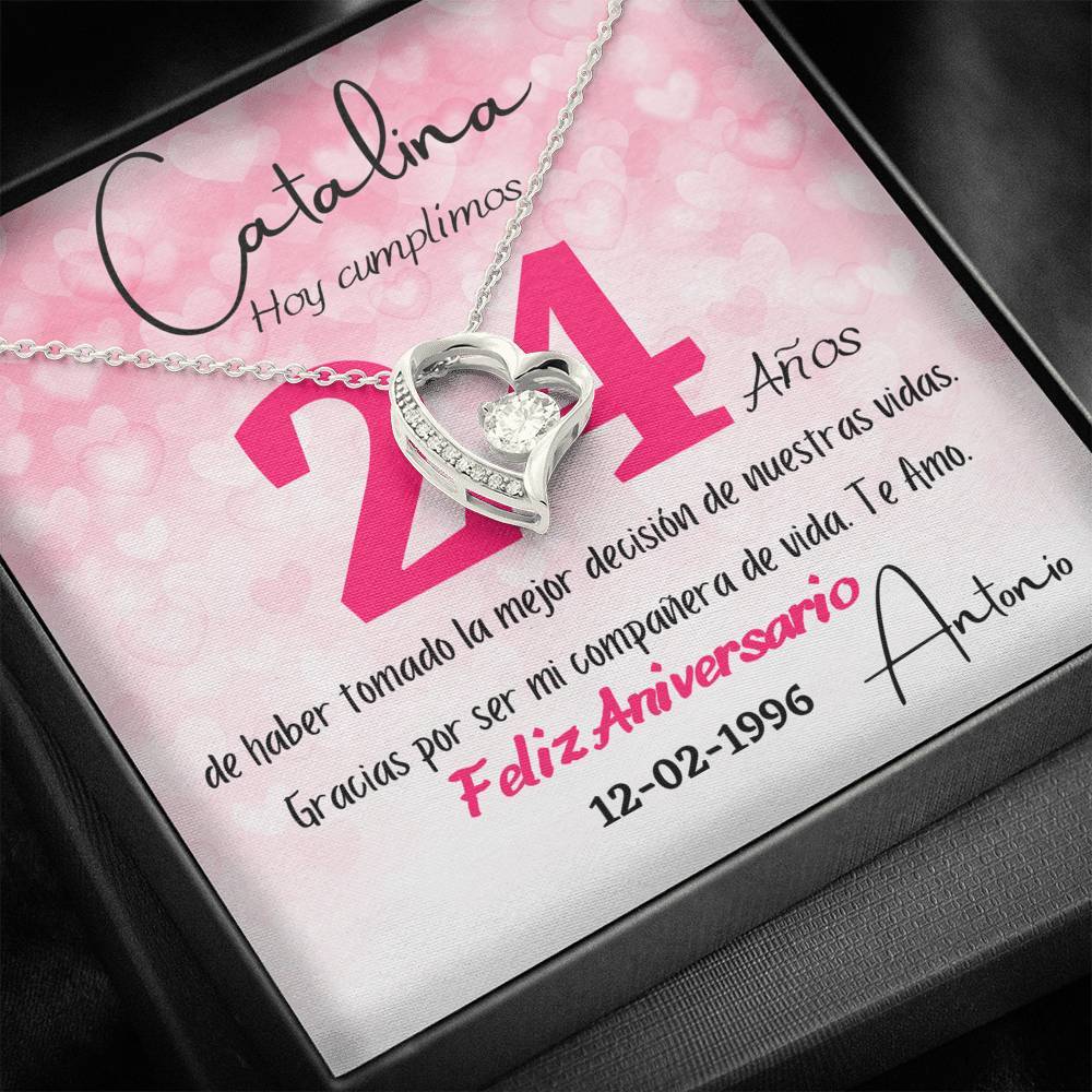Regalo para Aniversario de Bodas - Collar para regalar a la mujer de tu vida - Collar Por Siempre Amor, personaliza la tarjeta con los años y la fecha de la boda. Jewelry ShineOn Fulfillment 14k White Gold Finish 