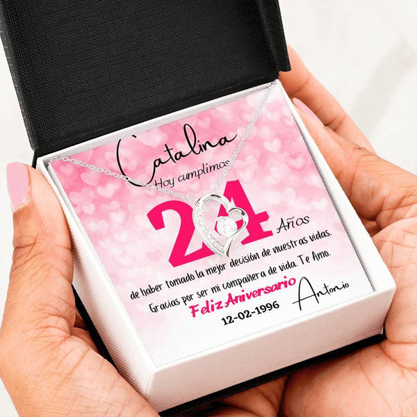 Regalo para Aniversario de Bodas - Collar para regalar a la mujer de tu vida - Collar Por Siempre Amor, personaliza la tarjeta con los años y la fecha de la boda. Jewelry ShineOn Fulfillment 