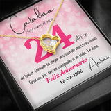 Regalo para Aniversario de Bodas - Collar para regalar a la mujer de tu vida - Collar Por Siempre Amor, personaliza la tarjeta con los años y la fecha de la boda. Jewelry ShineOn Fulfillment 18k Yellow Gold Finish 