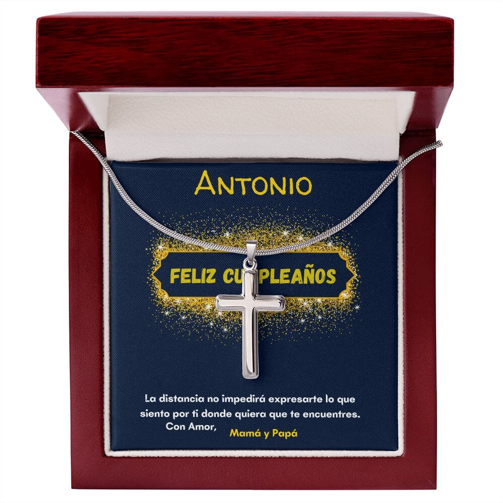 Regalo para celebrar el cumpleaños de tu Hijo - Nieto - Sobrino- ahijado - hermanoCollar con Cruz y tarjeta personalizada. Jewelry/EngravedCross Caja de Lujo de Madera 