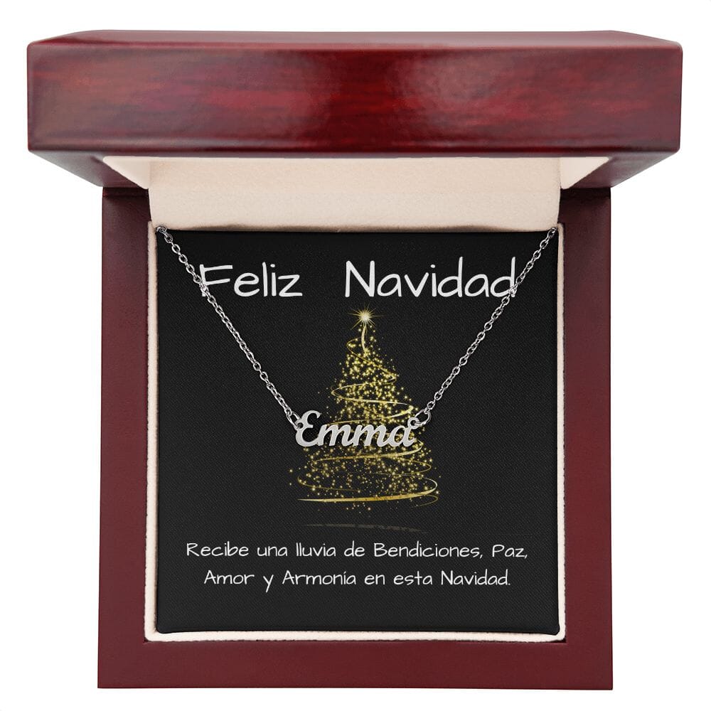 Regalo para dar en Navidad a esa persona amada - Collar con nombre Jewelry Acero inoxidable pulido Caja de Lujo de Madera con LED 