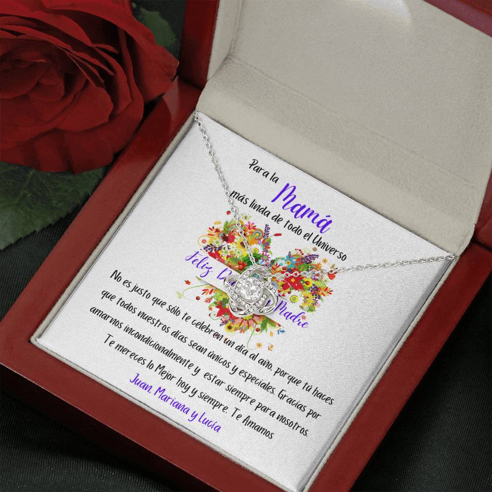 Regalo para Día de la Madre - Collar Nudo de Amor - Personaliza la Tarjeta Jewelry ShineOn Fulfillment Caja de Madera de Lujo con Luz Mahogany 