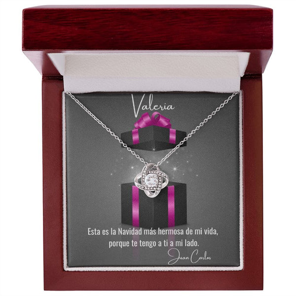 Regalo para el amor de mi vida en esta bella Navidad. - Collar Nudo de Amor con tarjeta Navideña. Jewelry/LoveKnot Caja de Madera de Lujo con Luz 