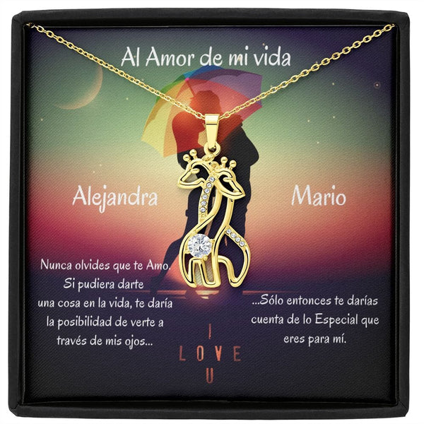Regalo para el amor de tu vida - Collar 2 Jirafas. Personaliza la tarjeta, ten por seguro que le encantará. Jewelry 18K Yellow Gold Finish 