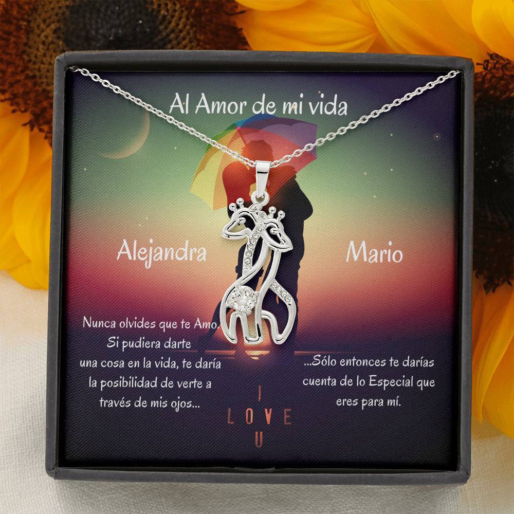 Regalo para el amor de tu vida - Collar 2 Jirafas. Personaliza la tarjeta, ten por seguro que le encantará. Jewelry 14K White Gold Finish 
