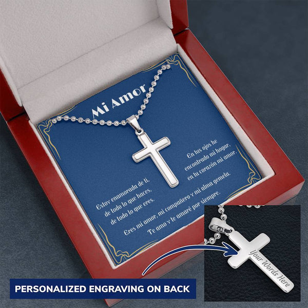 Regalo para el hombre de tu vida - Collar cruz personalizada Jewelry ShineOn Fulfillment Caja de Madera de Lujo con Luz Mahogany 