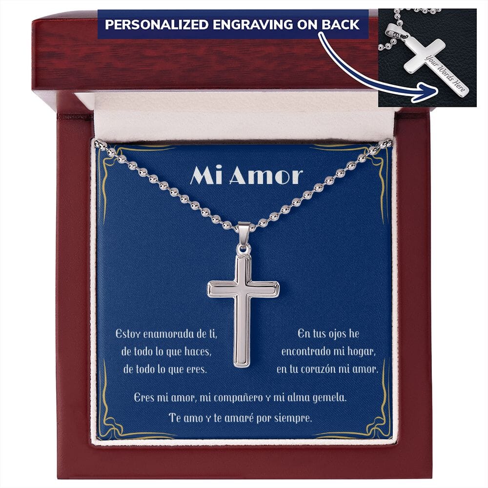 Regalo para el hombre de tu vida - Collar cruz personalizada Jewelry/EngravedCross ShineOn Fulfillment Caja de Madera de Lujo con Luz Mahogany 