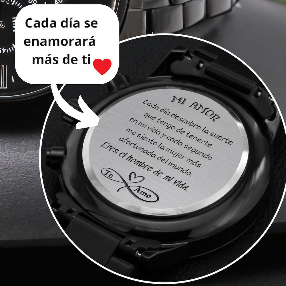 Regalo para el Hombre de tu Vida - Reloj cronógrafo Negro Jewelry/Watch 