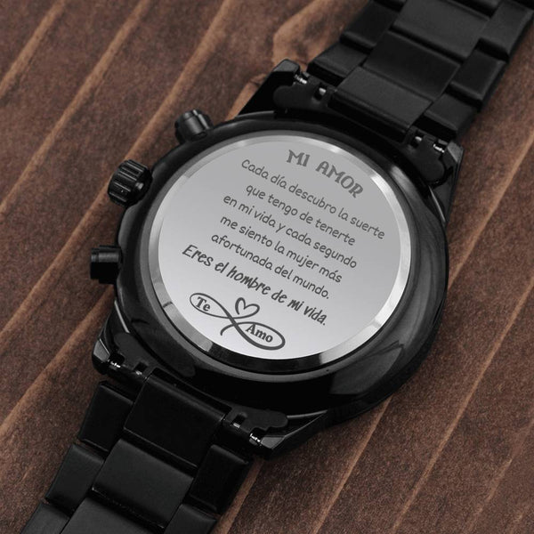 Regalo para el Hombre de tu Vida - Reloj cronógrafo Negro Jewelry/Watch Caja de Regalo Incluida 