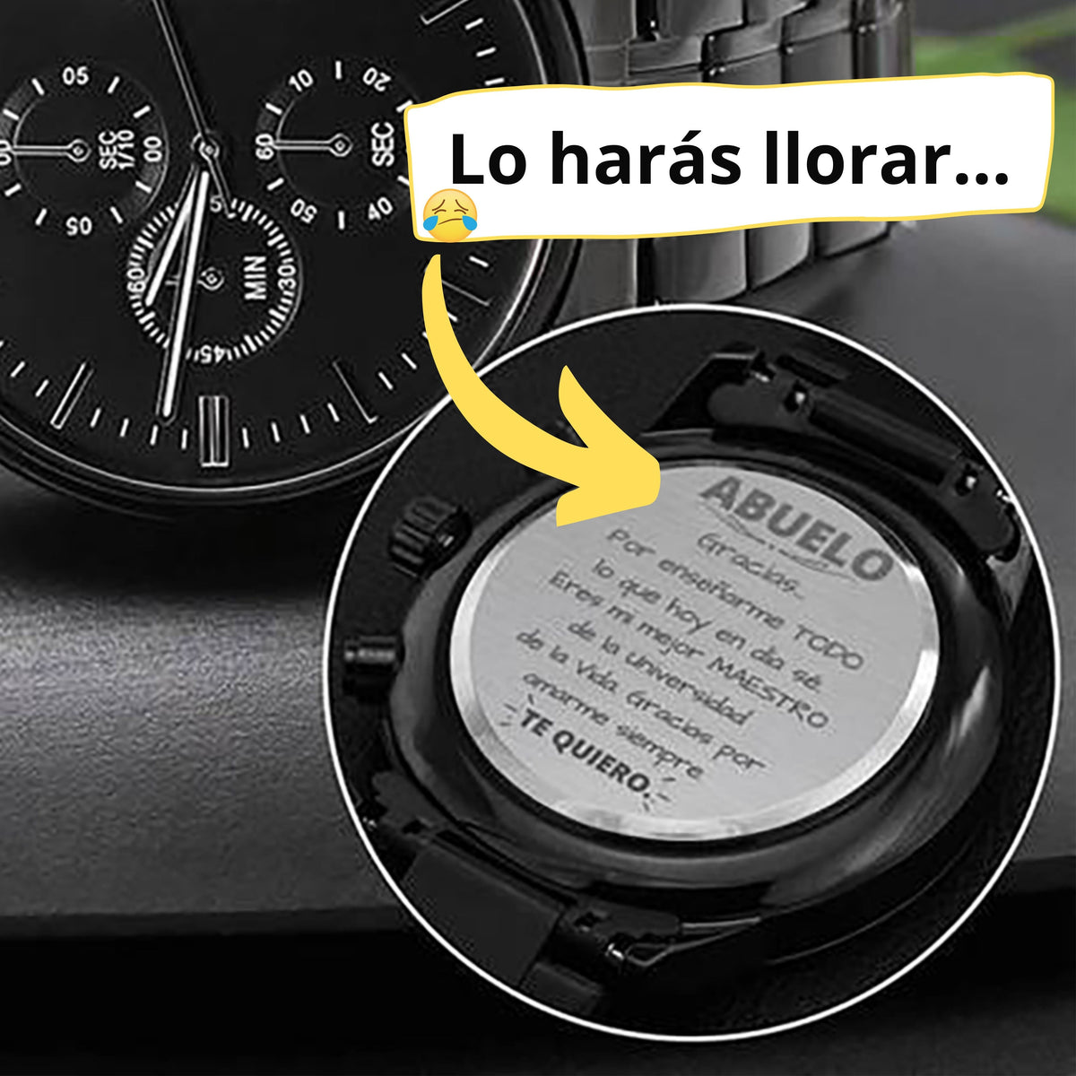 Regalo para el Mejor Maestro de la Vida, el Abuelo - Reloj cronógrafo Negro. Jewelry/Watch Caja de Regalo Estandar Incluida 