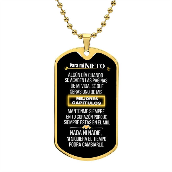 Regalo para el NIETO - Los mejores capítulos de mi vida - Cadena Militar Fondo negro Jewelry/Dogtag ShineOn Fulfillment Cadena Militar (Dorado) No 