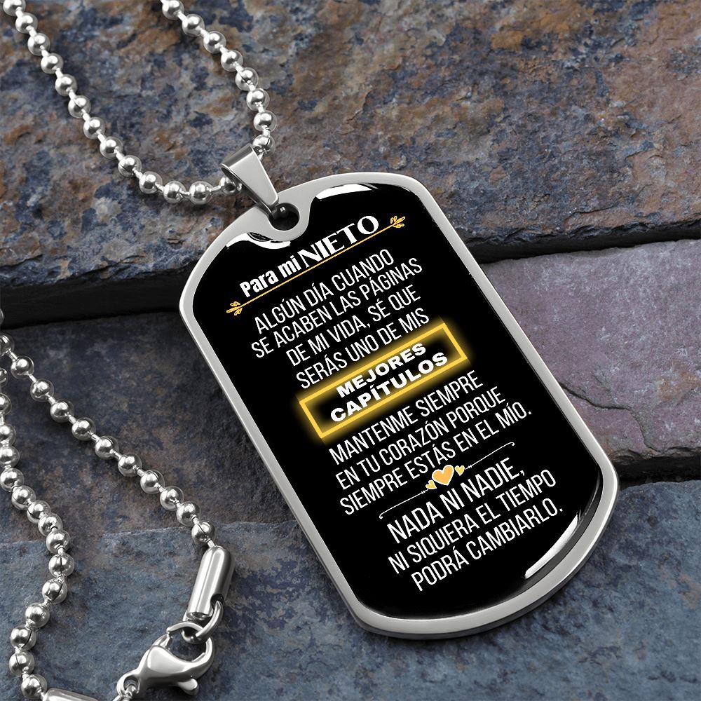 Regalo para el NIETO - Los mejores capítulos de mi vida - Cadena Militar Fondo negro Jewelry ShineOn Fulfillment Military Chain (Silver) No 