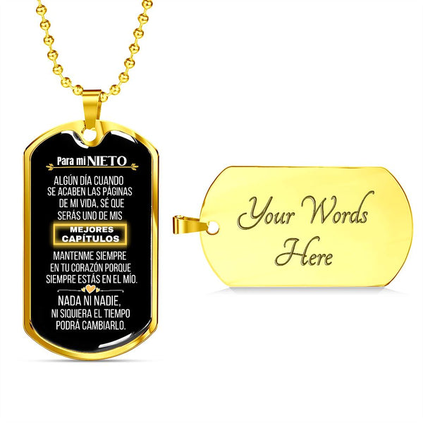 Regalo para el NIETO - Los mejores capítulos de mi vida - Cadena Militar Fondo negro Jewelry ShineOn Fulfillment Military Chain (Gold) Yes 