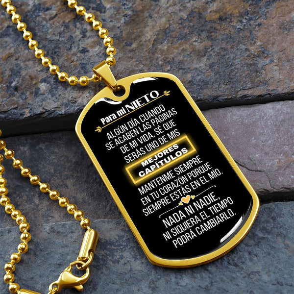 Regalo para el NIETO - Los mejores capítulos de mi vida - Cadena Militar Fondo negro Jewelry ShineOn Fulfillment Military Chain (Gold) No 