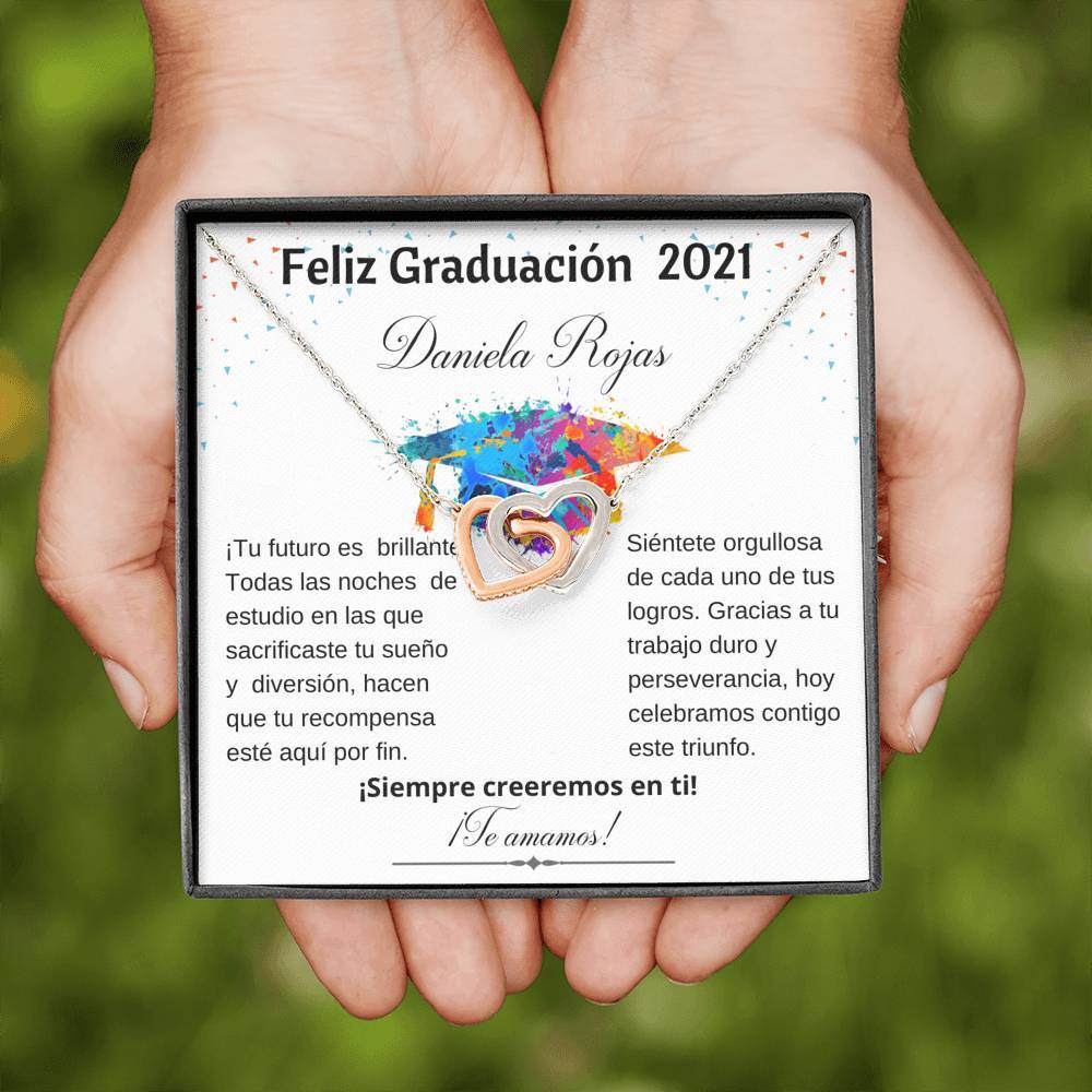 Regalo para Graduación - Collar Interlocking Hearts con tarjeta personalizada. Jewelry 