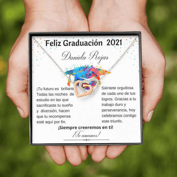 Regalo para Graduación - Collar Interlocking Hearts con tarjeta personalizada. Jewelry 