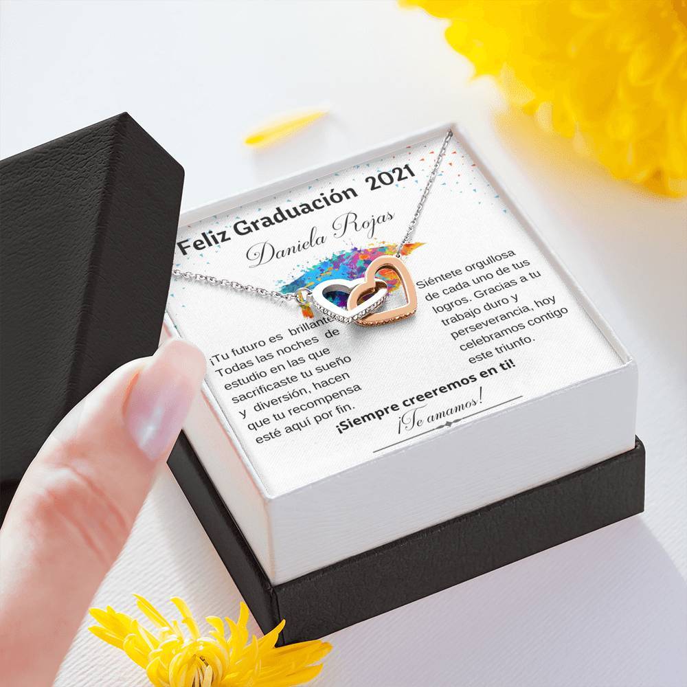 Regalo para Graduación - Collar Interlocking Hearts con tarjeta personalizada. Jewelry 