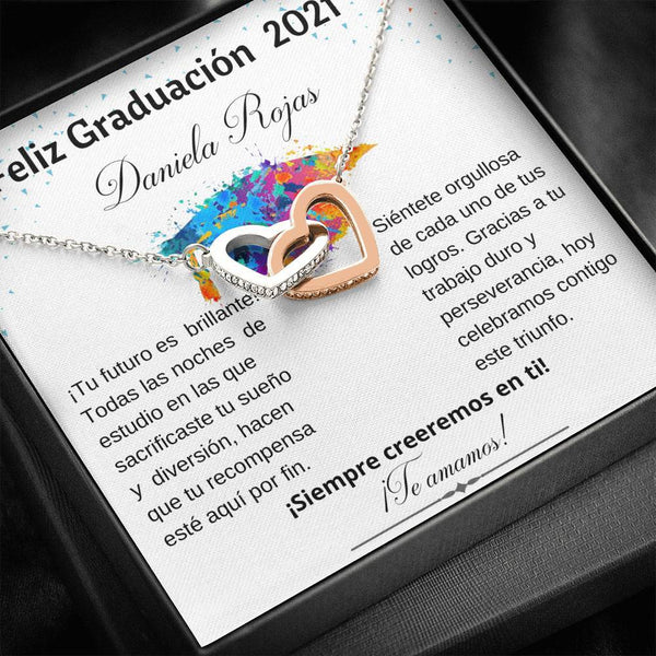 Regalo para Graduación - Collar Interlocking Hearts con tarjeta personalizada. Jewelry ShineOn Fulfillment Caja de Regalo Incluida 
