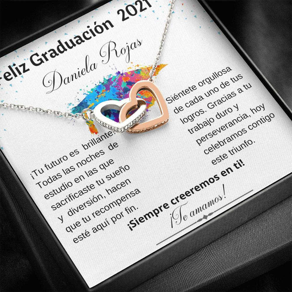 Regalo para Graduación - Collar Interlocking Hearts con tarjeta personalizada. Jewelry Caja de Regalo Incluida 