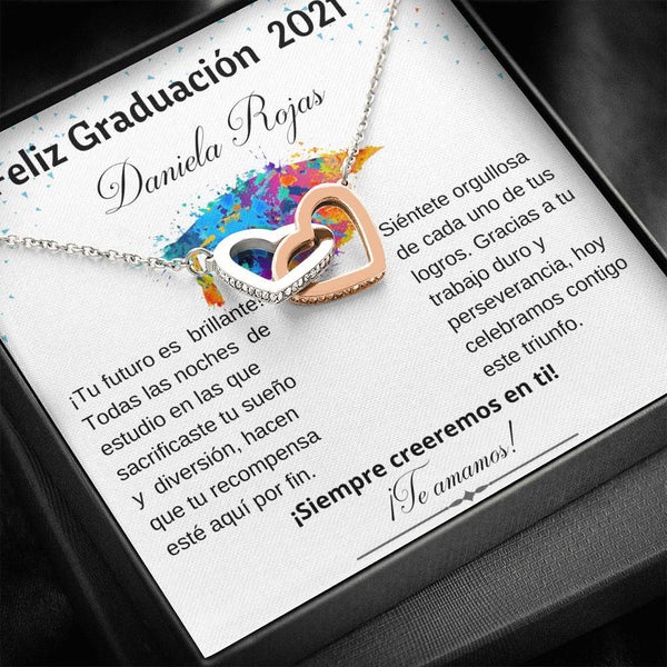 Regalo para Graduación - Collar Interlocking Hearts con tarjeta personalizada. Jewelry Caja de Regalo Incluida 