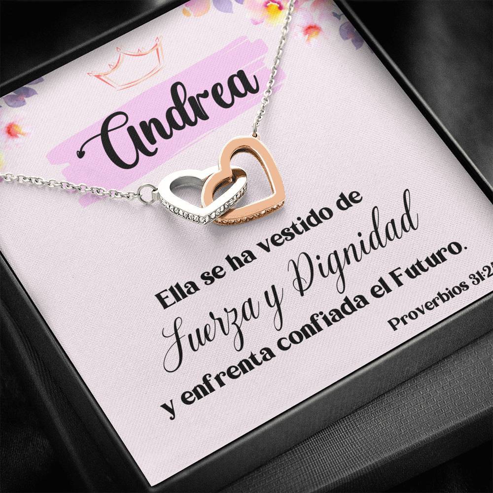 Regalo para Hija, Amiga, Madre - Ella se ha vestido con Fuerza y Dignidad - Collar 2 Corazones Entrelazados Jewelry/InterlockingHearts 