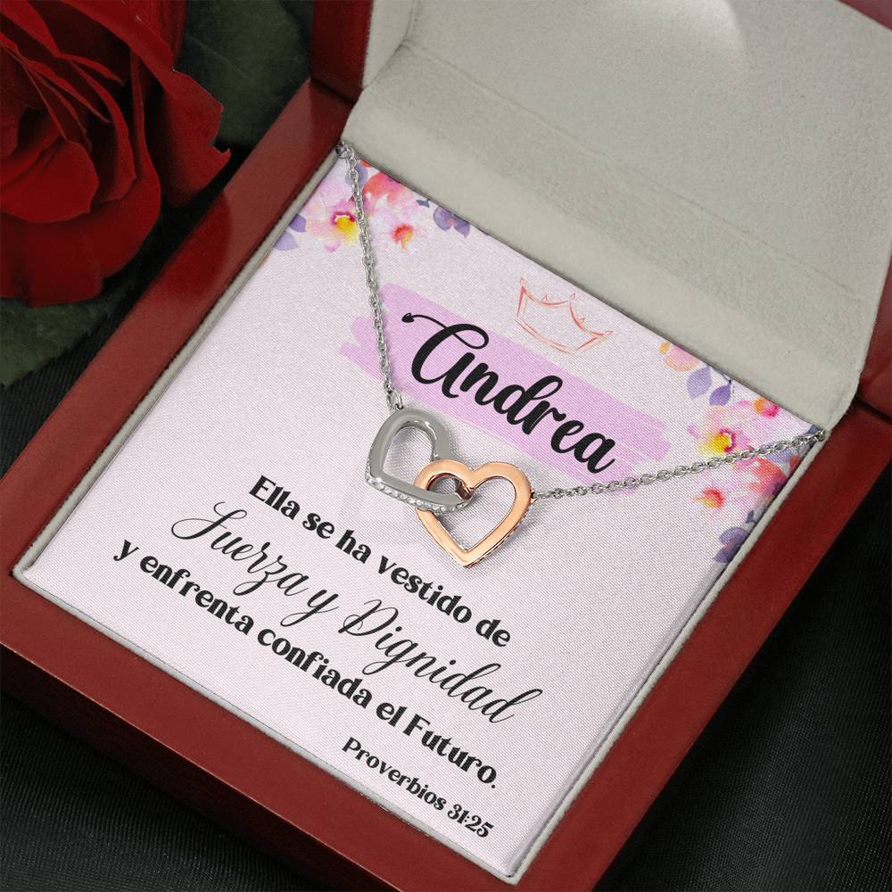 Regalo para Hija, Amiga, Madre - Ella se ha vestido con Fuerza y Dignidad - Collar 2 Corazones Entrelazados Jewelry/InterlockingHearts 