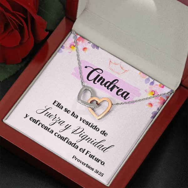 Regalo para Hija, Amiga, Madre - Ella se ha vestido con Fuerza y Dignidad - Collar 2 Corazones Entrelazados Jewelry/InterlockingHearts 