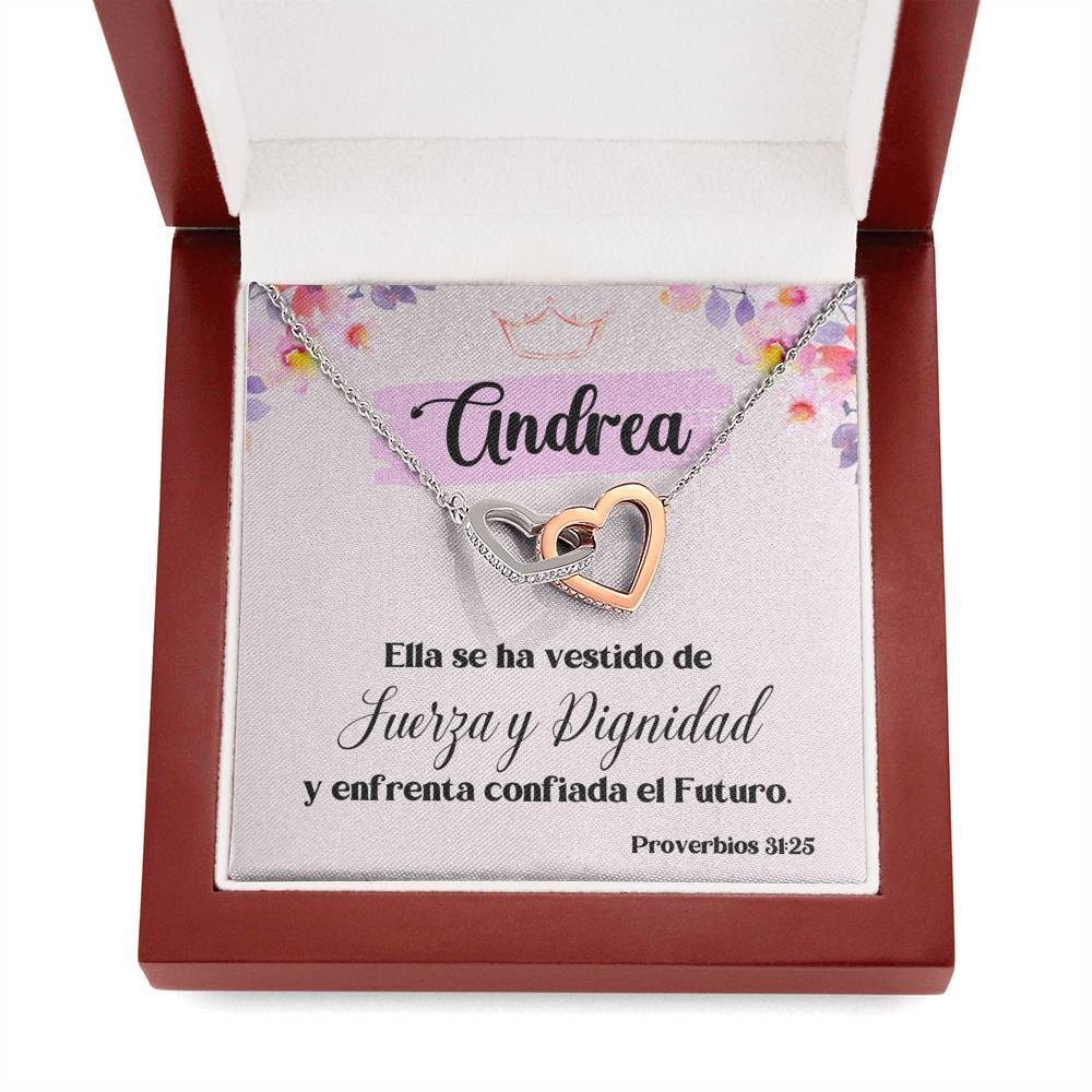 Regalo para Hija, Amiga, Madre - Ella se ha vestido con Fuerza y Dignidad - Collar 2 Corazones Entrelazados Jewelry/InterlockingHearts 