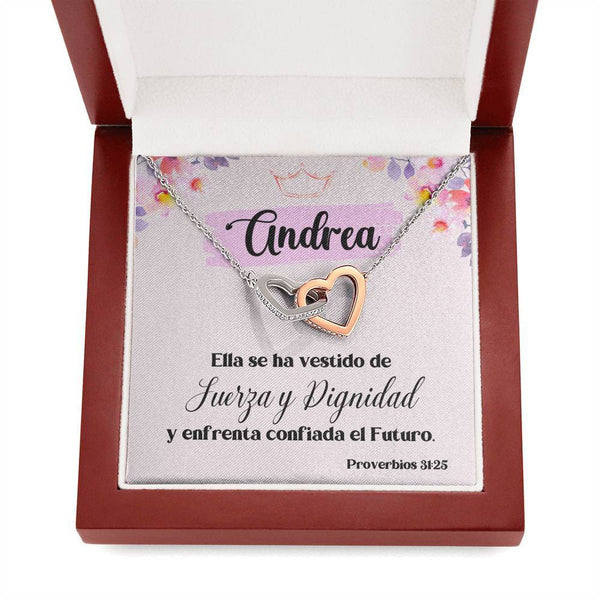 Regalo para Hija, Amiga, Madre - Ella se ha vestido con Fuerza y Dignidad - Collar 2 Corazones Entrelazados Jewelry/InterlockingHearts 
