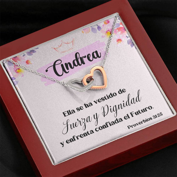 Regalo para Hija, Amiga, Madre - Ella se ha vestido con Fuerza y Dignidad - Collar 2 Corazones Entrelazados Jewelry/InterlockingHearts 